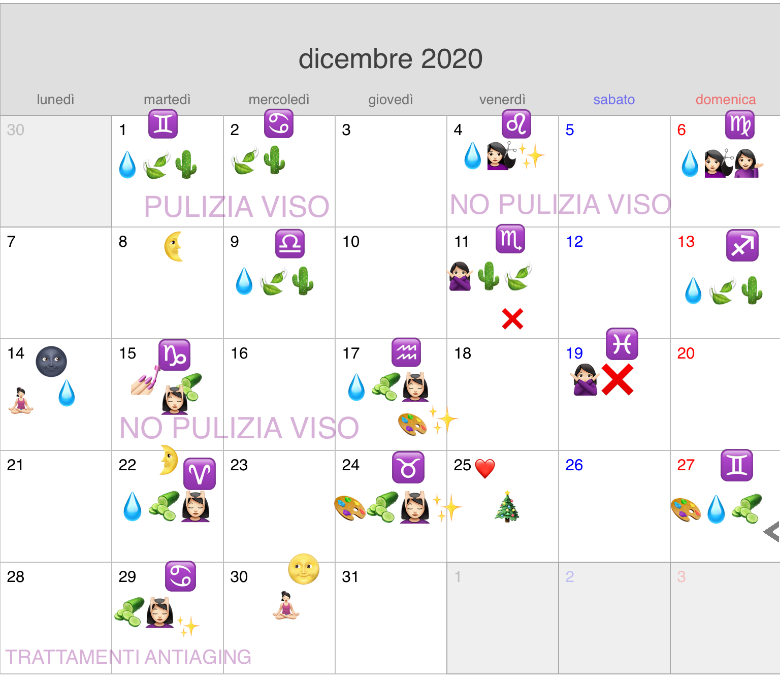 calendario lunare dicembre 2020